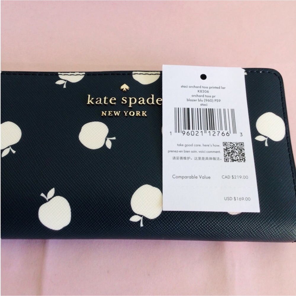 Kate Spade Staci Orchard Toss Large Slim Bifold Leather Wallet Blazer Blue NWT - Picture 7 of 7